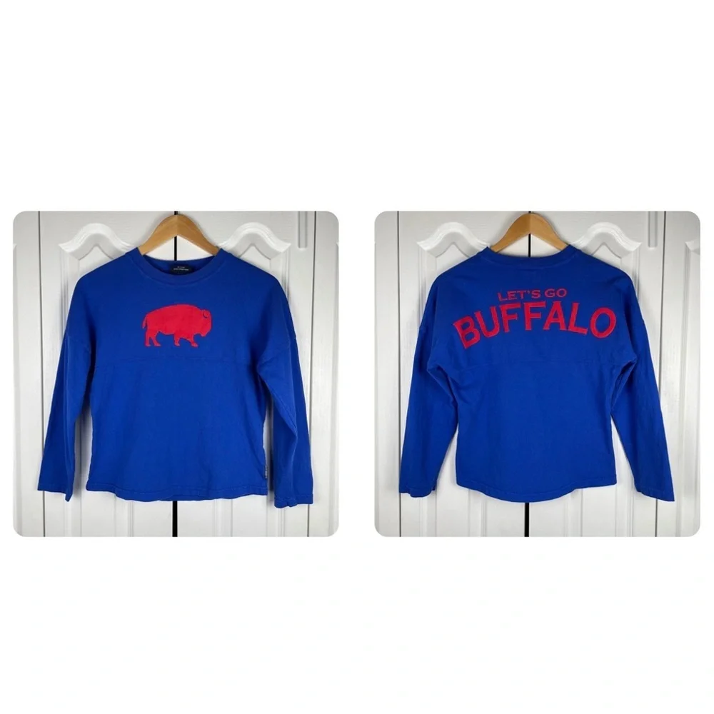 Buffalo Bills Spirit Jersey Shirt Kids Boys Size L Let’s Go Buffalo Long Sleeve - Picture 1 of 15